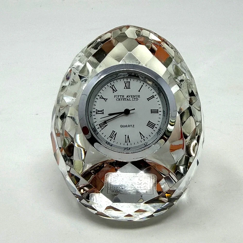 Vintage Fifth Avenue Crystal LTD Faceted Quartz Desk Clock Diamond Shape
